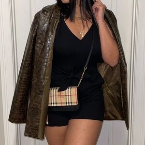 Chocolate Crocodile Leather Oversized Blazer